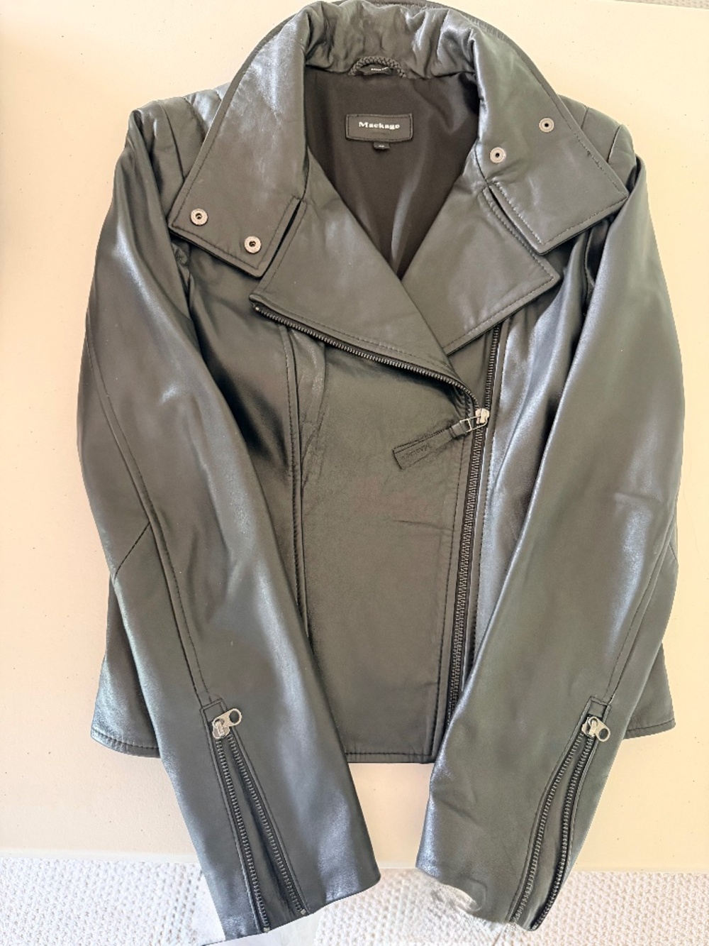 Mackage Black Leather Moto Jacket — Size Small